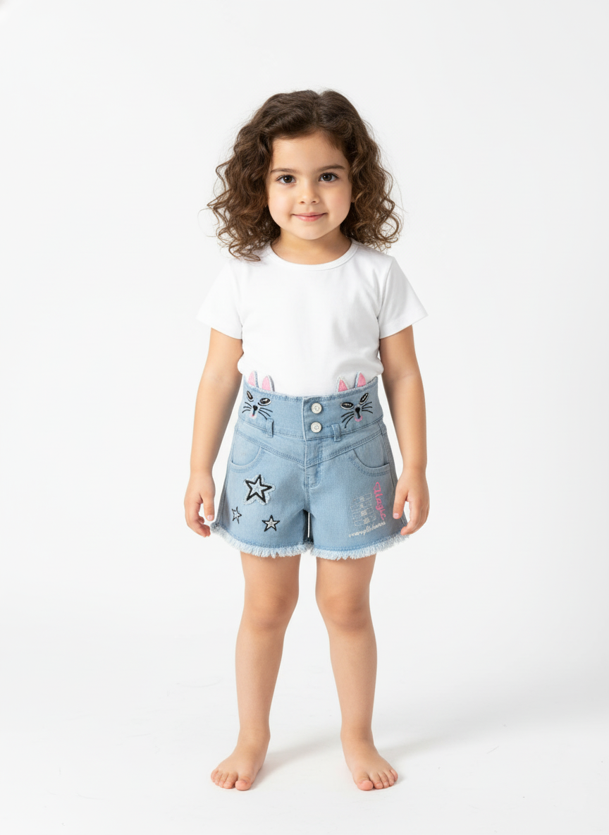 Kids High-Rise Bunny Face Denim Shorts