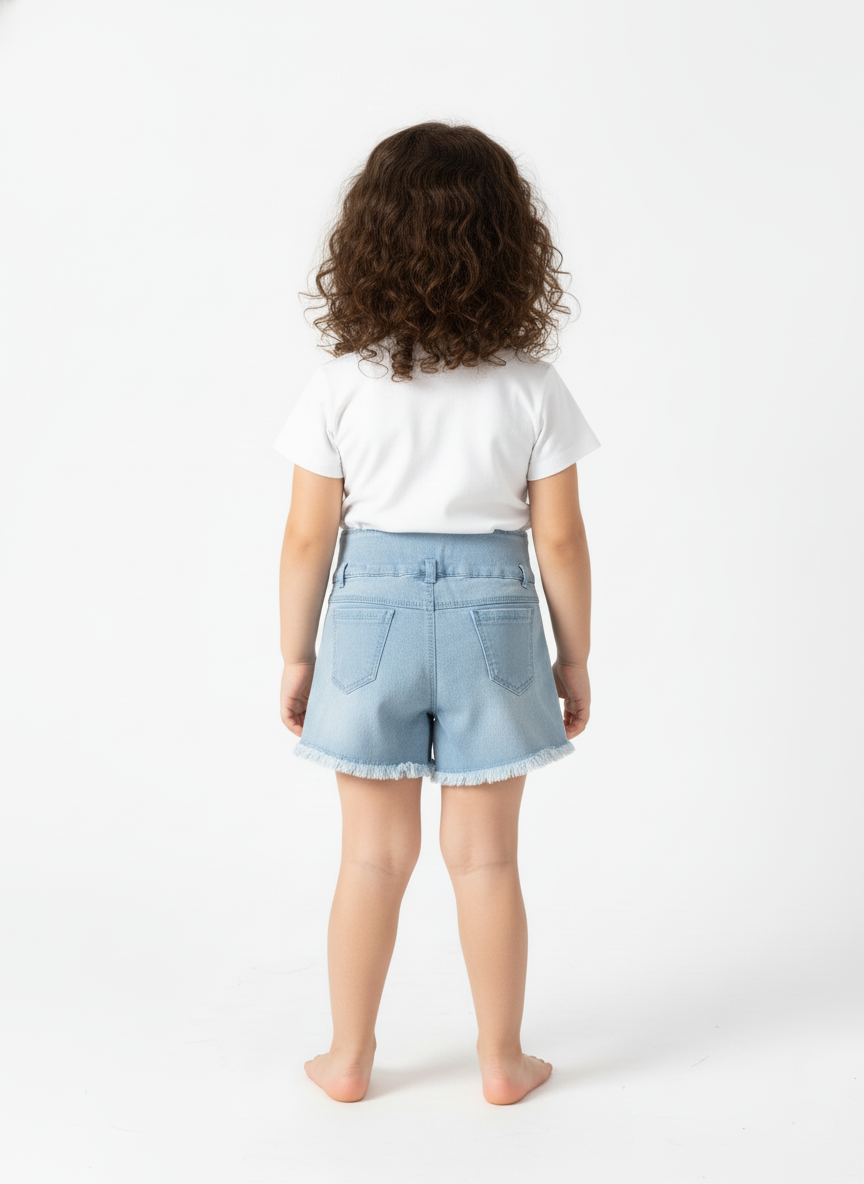 Kids High-Rise Bunny Face Denim Shorts