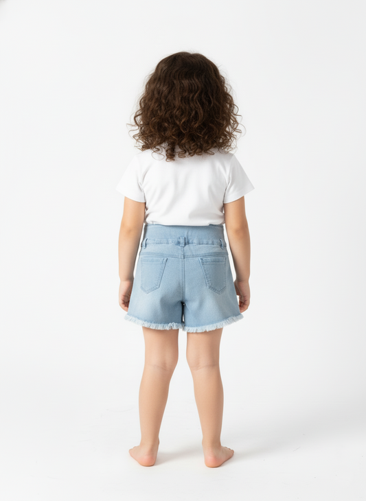 Kids High-Rise Bunny Face Denim Shorts