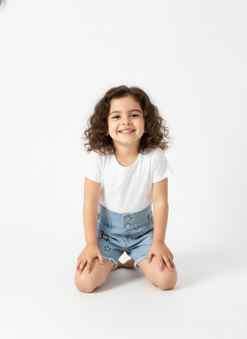 Kids High-Rise Bunny Face Denim Shorts