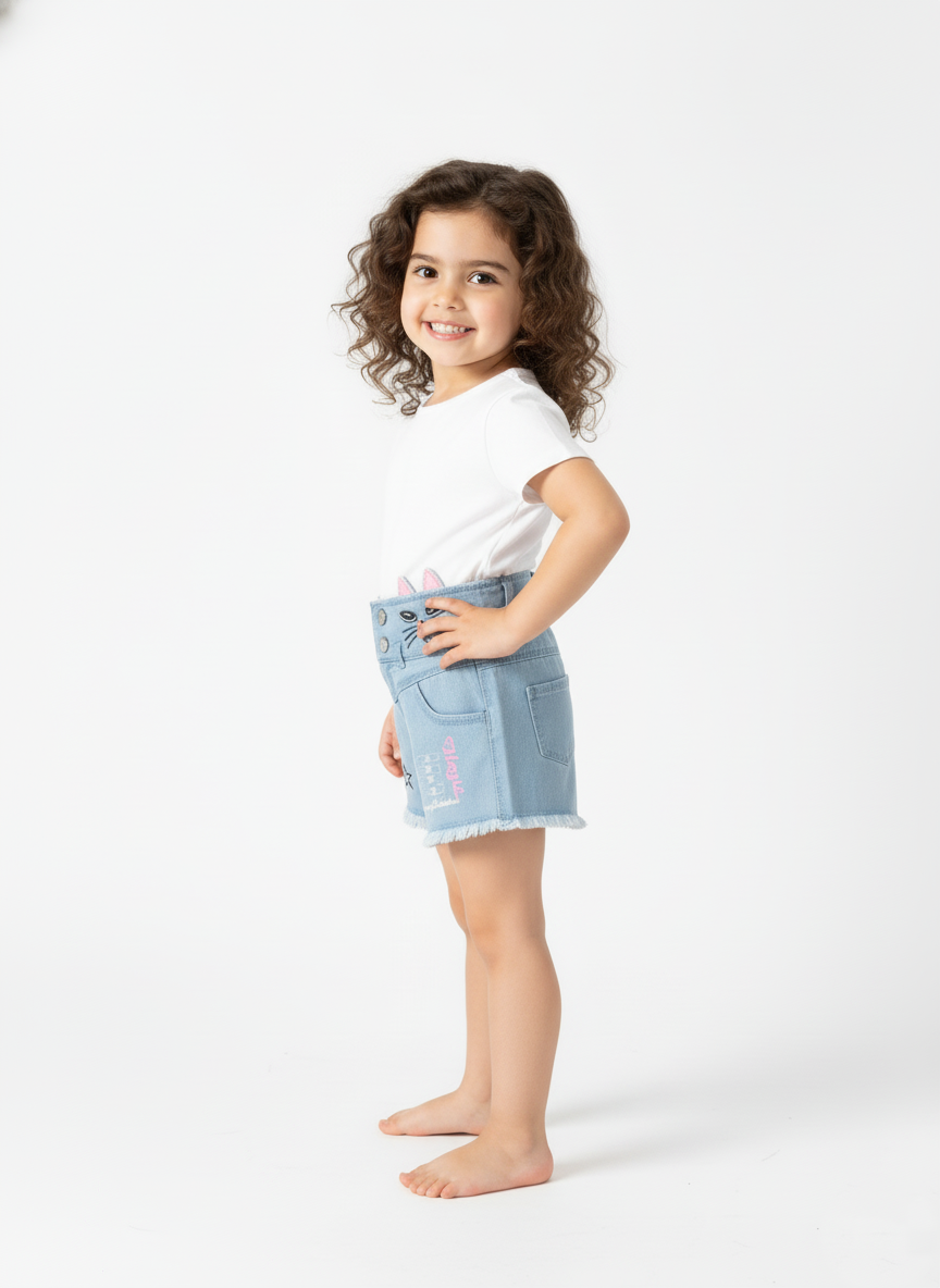 Kids High-Rise Bunny Face Denim Shorts
